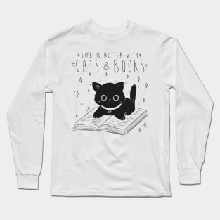 Life is better with cats and books Long Sleeve T-Shirt